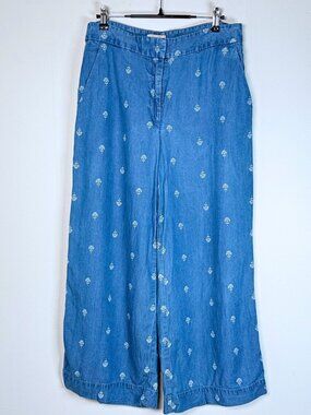 Flowy Wide Leg Culottes Blue Pants 4 Ankle Length LOFT Lyocell Coastal Preppy